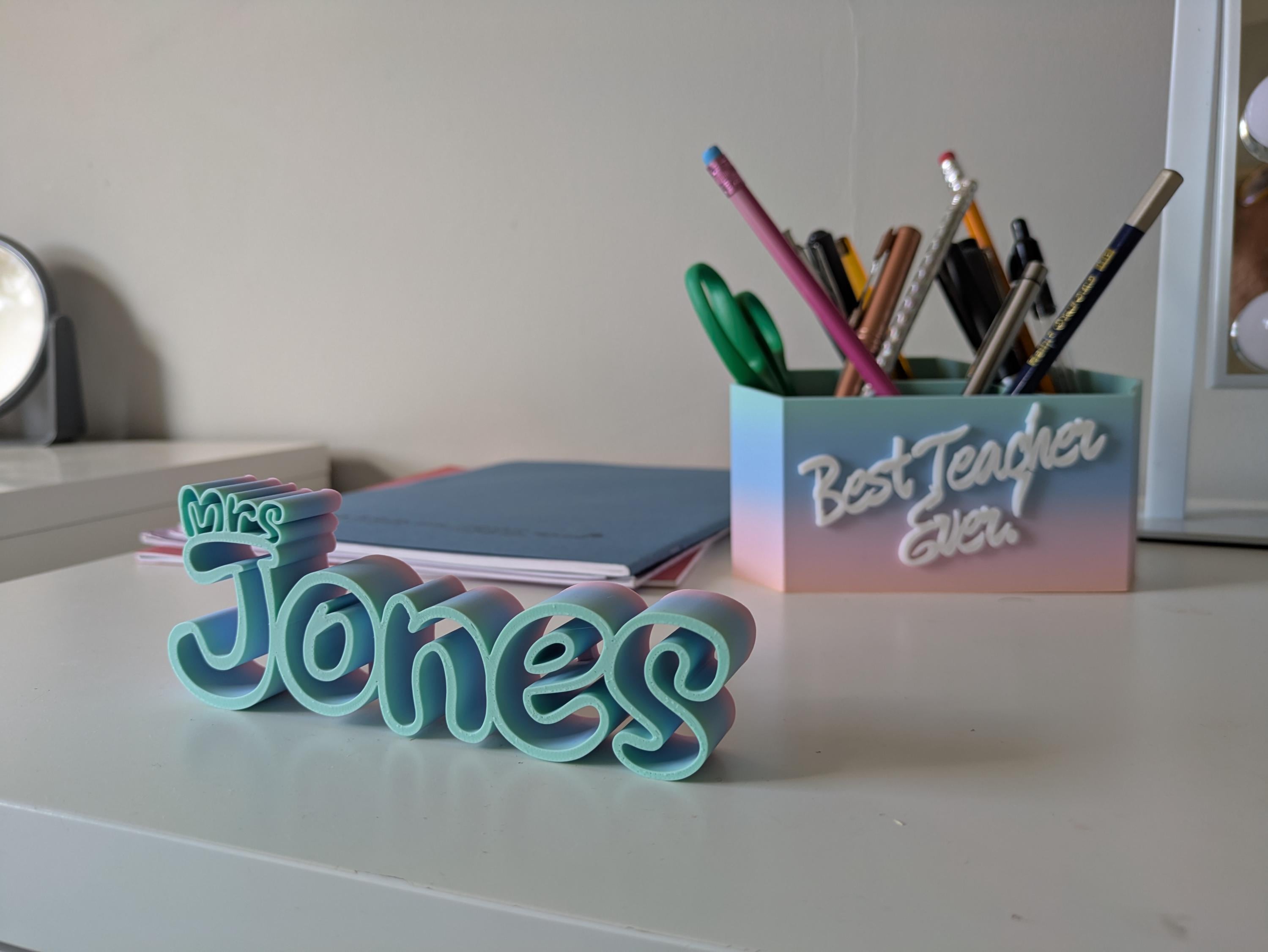 Personalised Font Desk Name Plate: Teacher Appreciation Gift