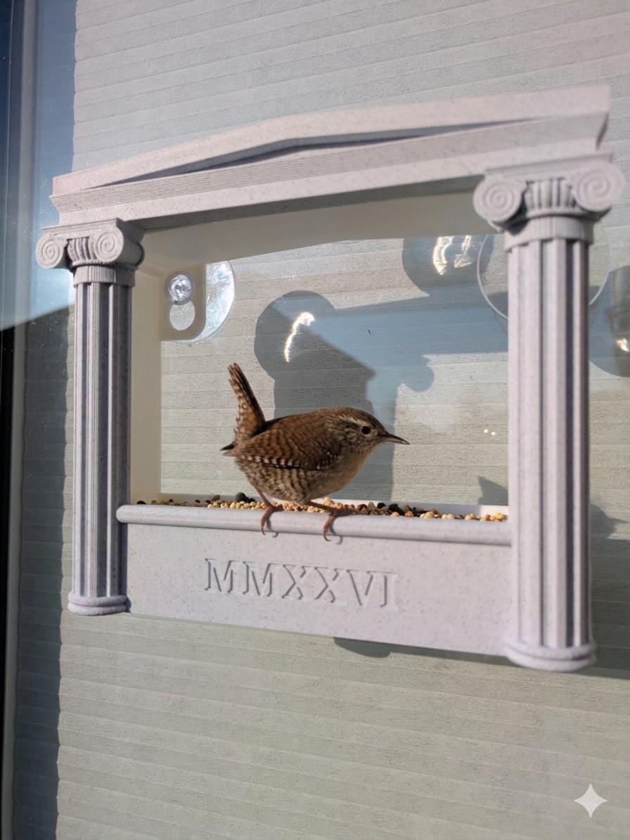 Greek/Roman Temple Bird Feeder – Ionic Column Window Decor MMXXVI