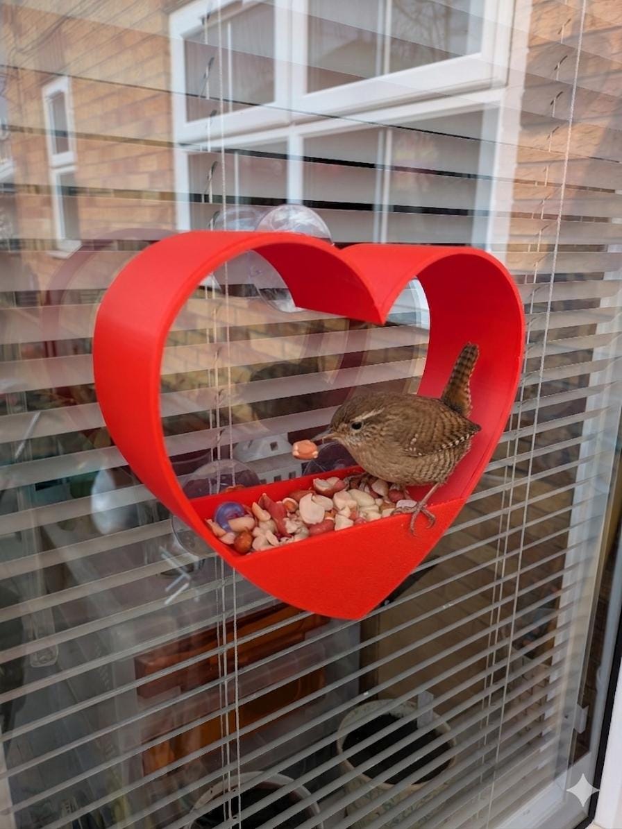 Heart Window Bird Feeder: Suction Cup Design