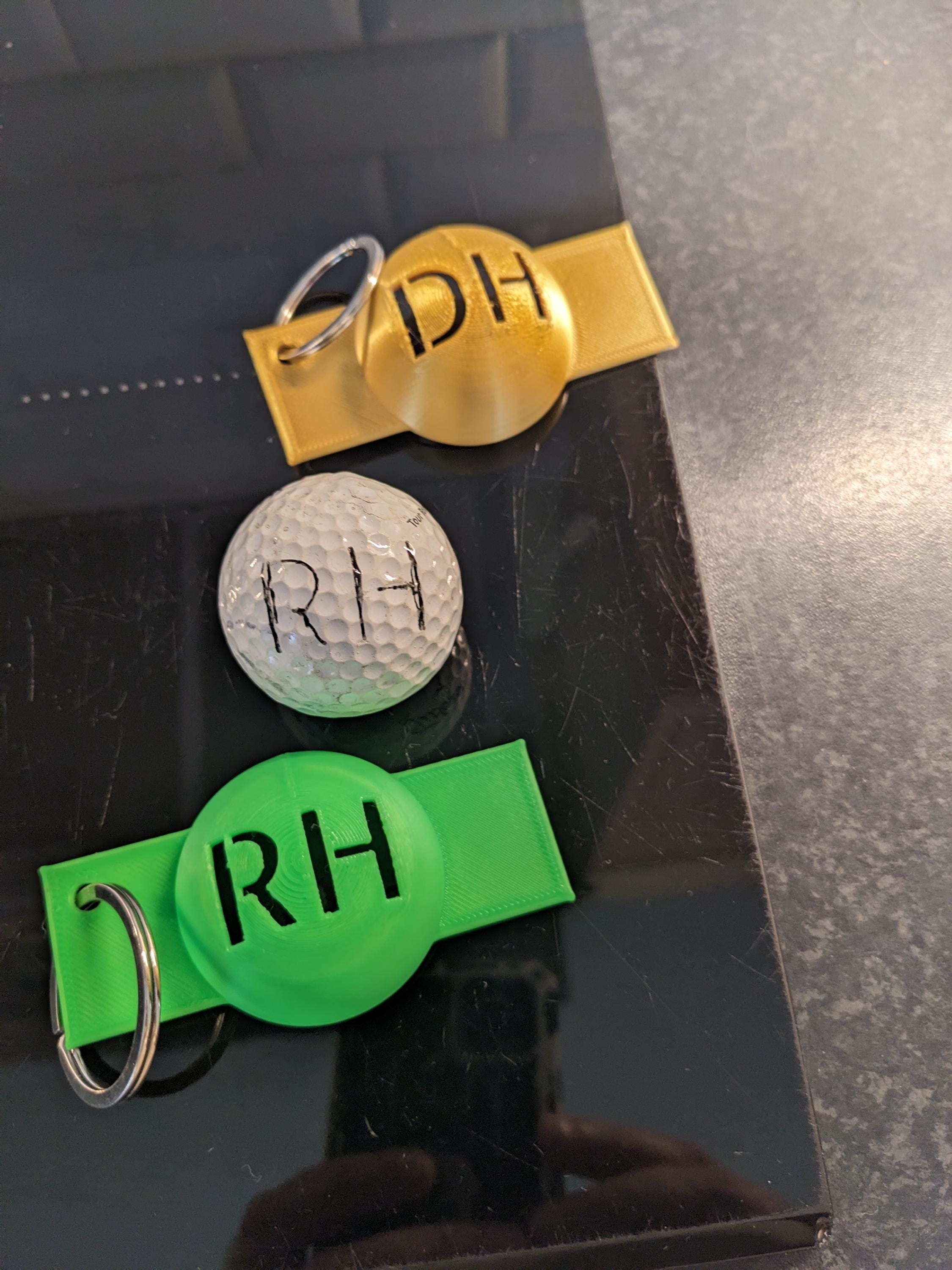 Golf ball marker template, with personalised initials